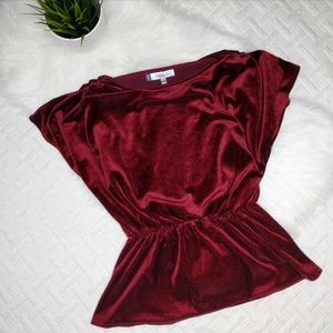 {Jennifer Lopez} Wine Red Peplum Velvet Blouse